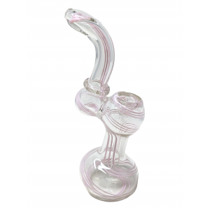 7" Assorted Simple Slyme Swirl Rope Flat Mouth Clear Bubbler Hand Pipe - [STJ47]
