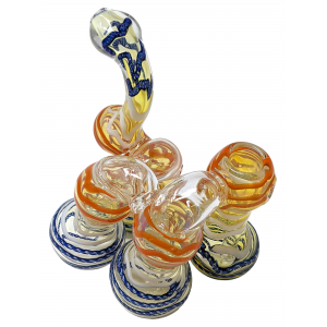 5.5" 4 Chamber Side By Side Frit Swirl Flat Mouth Caravan Bubbler Hand Pipe - [STJ56]