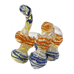 5.5" 4 Chamber Side By Side Frit Swirl Flat Mouth Caravan Bubbler Hand Pipe - [STJ56]