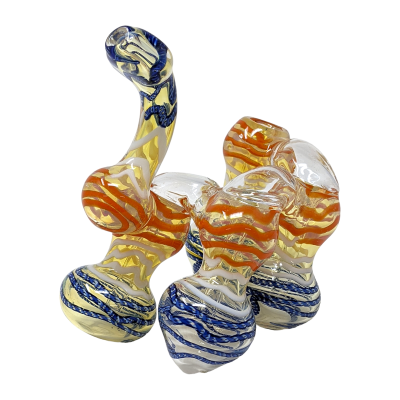 5.5" 4 Chamber Side By Side Frit Swirl Flat Mouth Caravan Bubbler Hand Pipe - [STJ56]