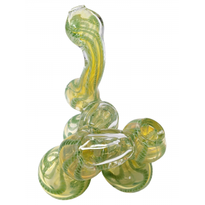 5.5" Assorted Frit Spiral Flat Mouth Triple Chamber Bubbler Hand Pipe - [STJ57]