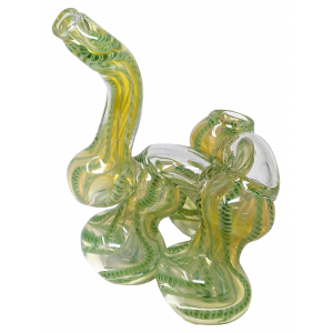 5.5" Assorted Frit Spiral Flat Mouth Triple Chamber Bubbler Hand Pipe - [STJ57]