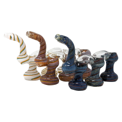 6" Tri-Color Swirl Flat Mouth 3-Chamber Bubbler Hand Pipe - [STJ58]
