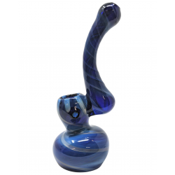 6.5" Silver Fumed Spiral Ribbon Bubble Mouth Bubbler Hand Pipe - [XMB-24]