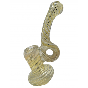 6" Silver Fumed Candy Cane Donut Bubbler Hand Pipe - [XMB-35]