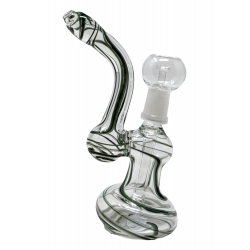 5.5" Line Ribbon Clear Flat Mouth Bubbler Hand Pipe with Oil Dome - [XSB-18A]