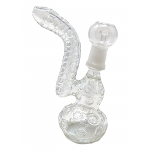 5" Indented Polka Dot Clear Bubbler Hand Pipe with Oil Dome - [XSB-18D]