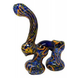 7" Assorted Mixed Frit Lightning Line Double Chamber Bubbler Hand Pipe - [YT16]
