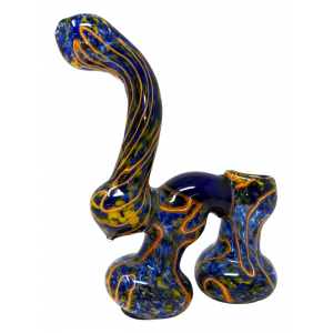7" Assorted Mixed Frit Lightning Line Double Chamber Bubbler Hand Pipe - [YT16]