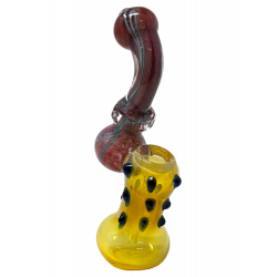 6" Gold Fumed Frit & Dot Art Bubbler Hand Pipe [ZD192]