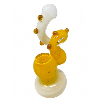 6" Two Tone Frit Twisted Neck Multi Marble Bubbler Hand Pipe - [ZD213]