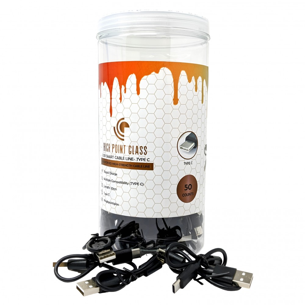 Hight Point Glass  Type C  USB Smart Cable Line - 50ct Jar [HPGTC50CT]