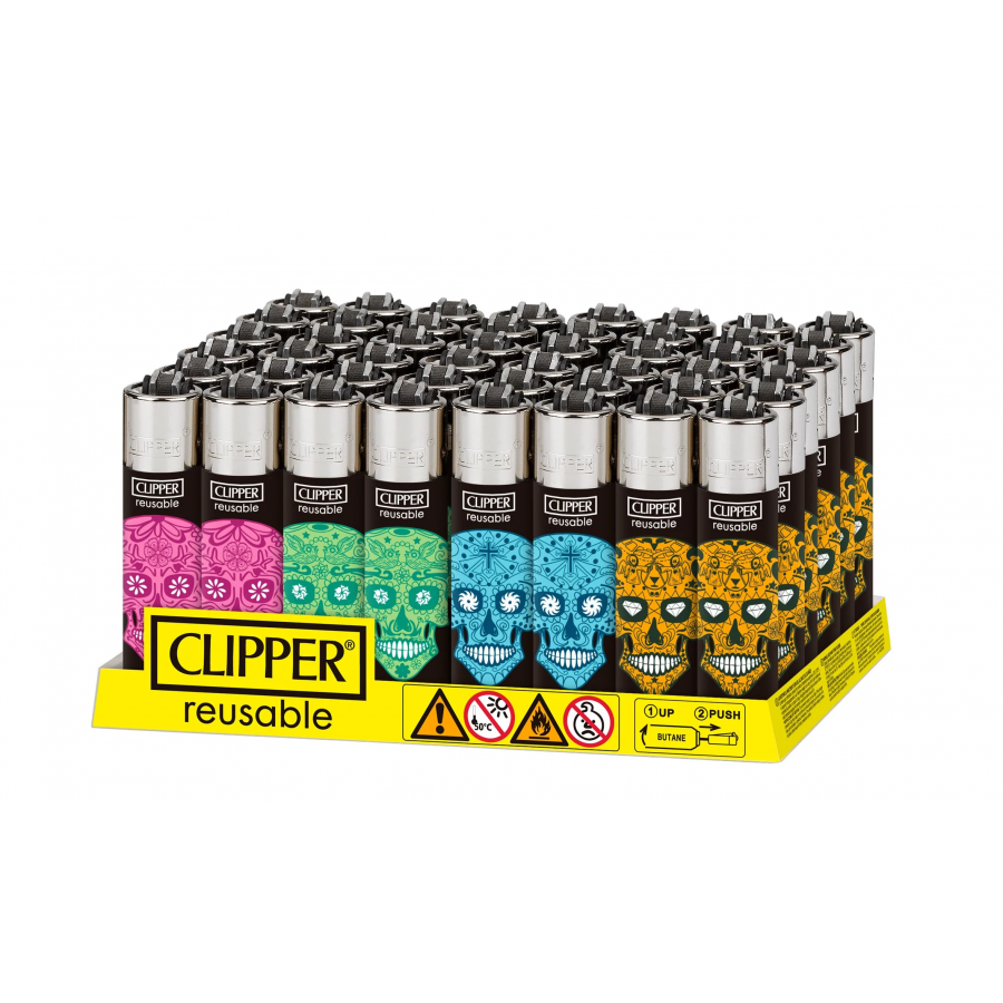 Clipper Classic Lighters - Mexican Skulls - (Display of 48) Clipper Classic Lighters - Mexican Skulls - (Display of 48)