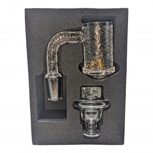 Diamond Bottom Quartz Banger with full Deep Carving Pattern with 2 terp pearls & 1 glass carb cap - 14mm Male Joint [DSQ839]
