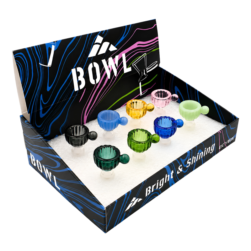 Bright & Shining 14mm Male Die Art Glass Bowl – 8ct Display – Assorted Colors