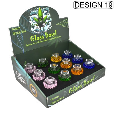 14mm Glass Bowls - Ignite Your Dabs, Spark The Adventure Bowls 12Ct Display