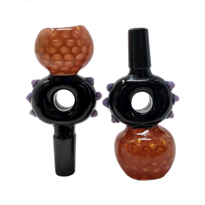 14mm Gold Fumed Art Double ball Honeycomb Bowl With Black Tube Joint (Pack of 2) [SG3325]