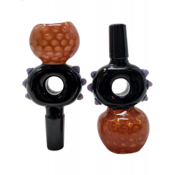 14mm Gold Fumed Art Double ball Honeycomb Bowl With Black Tube Joint (Pack of 2) [SG3325]