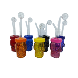 Assorted Skull Face Cup Bubbler Hand Pipe - [JO17]