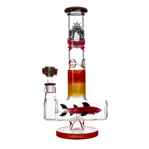 13.5" Cheech Glass Shark Attack Inline Perc Straight Water Pipe Rig with Dab Pad - [CHE-228]