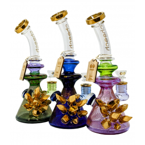 10" Cheech Glass Air Trap Growing Gold Crystal Water Pipe Rig - [CHE-241] 