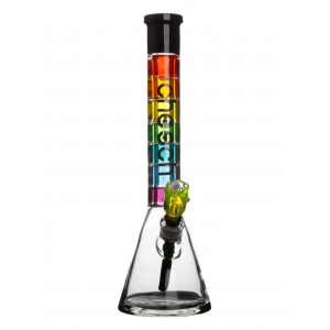 17" Cheech Glass Rainbow Ribbed Glycerin Neck Beaker Water Pipe - [HR-B134]