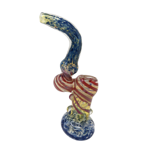 8" Silver Fumed Frit Fade Spiral Line Multi Marble Bubbler Hand Pipe - [STJ48]