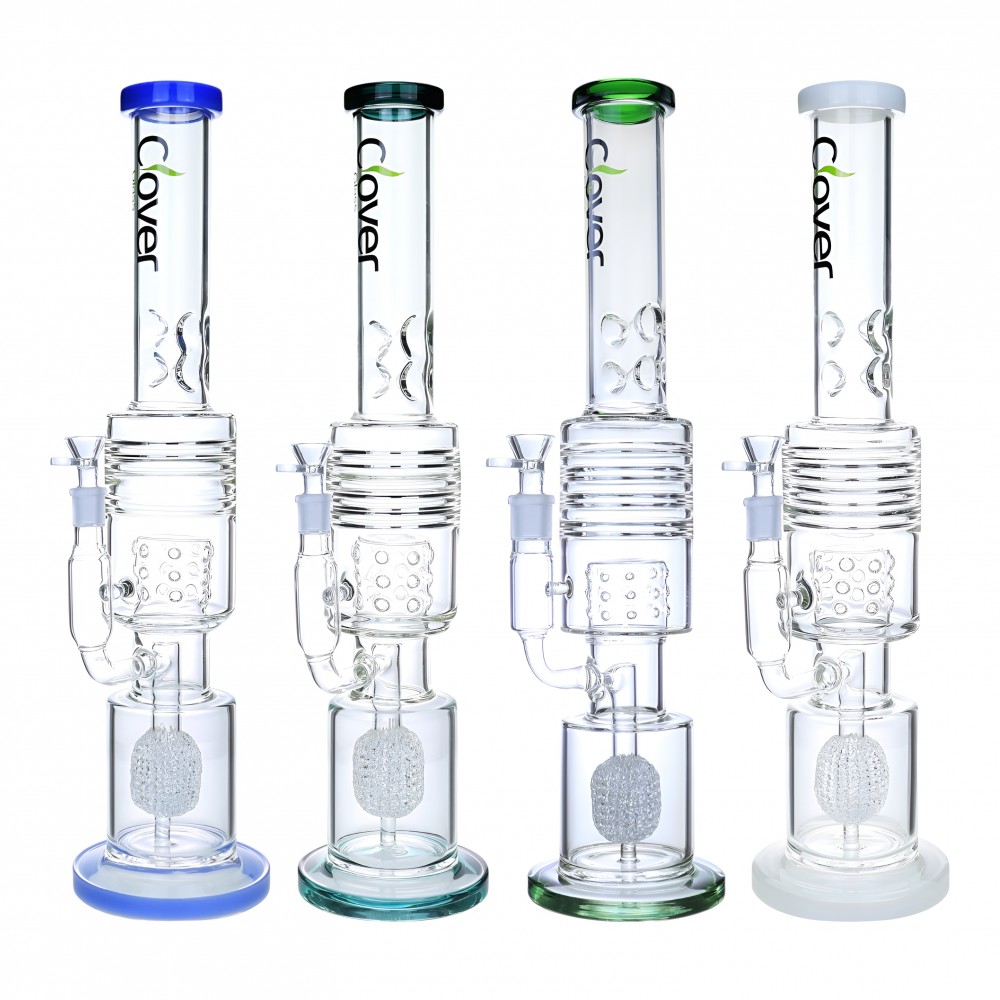 Clover Glass - 19" Multi Chamber Apple Perc Straight Water Pipe Clover Glass 19 Inch Multi Chamber Apple Perc Straight Water Pipe