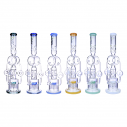 Clover Glass - 19.5" Multi Perc Double Donut Recycler Water Pipe - [WPA318] 