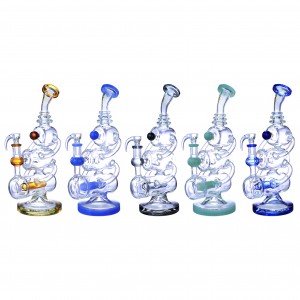 Clover Glass - 12" Triple Chamber Inline Perc Recycler Water Pipe - [WPC-298]