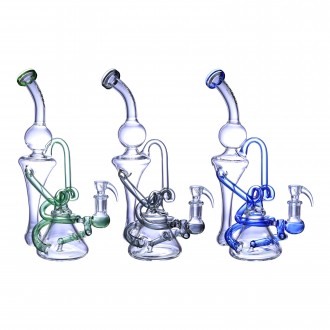 Clover Glass - 12" Twisted Vine Inline Perc Recycler Water Pipe - [WPD-288]