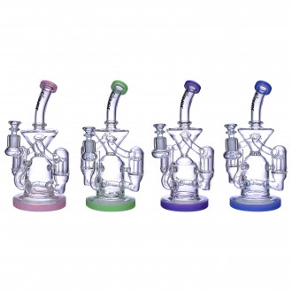 Clover Glass - 10" Dual Showerhead & Inline Perc Recycler Water Pipe - [WPD-304]