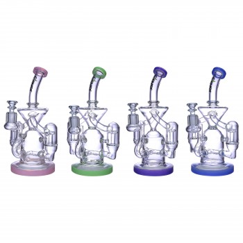 Clover Glass - 10" Dual Showerhead & Inline Perc Recycler Water Pipe - [WPD-304]