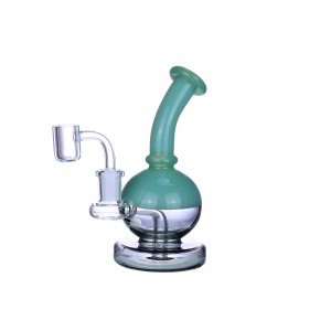 5.9" Clover Glass Double Shade Pot With Ring Bent Neck Water Pipe  [WPE-554]