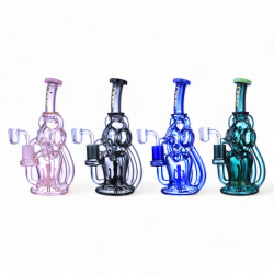Clover Glass - 8.5" Glass Tri-Spindles W/ Perc Rhythm Of Each Hit Recycler Water Pipe [WPE-705]