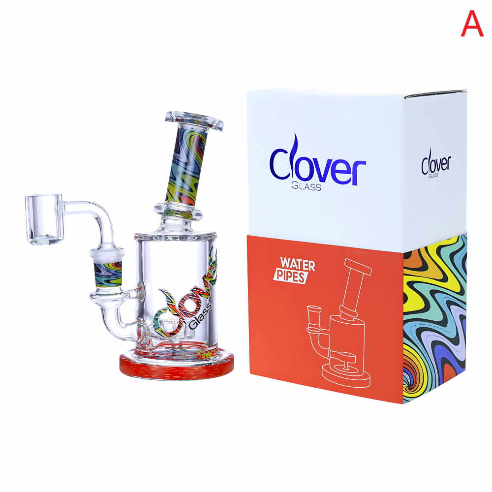 Clover Glass - 6" Bent Neck Wig Wag Art Showerhead Perc Water Pipe Clover Glass - 6" Bent Neck Wig Wag Art Showerhead Perc Water Pipe
