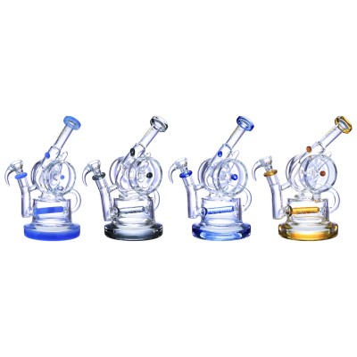 Clover Glass - 8.5" Dual Wheel Loop Inline Perc Recycler Water Pipe - [WPE-854]