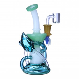 Clover Glass - 7" Marine Friend Inline Perc Recycler Water Pipe - [WPE-871]