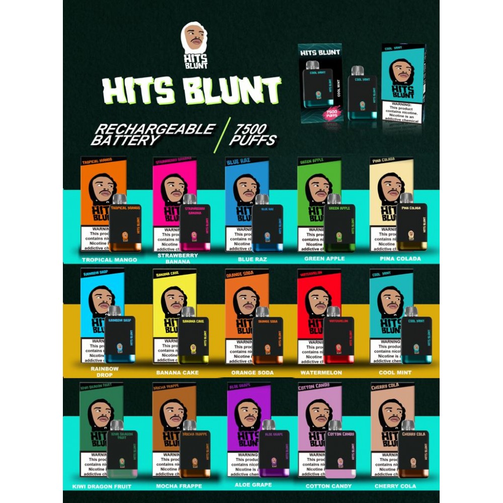 Hits Blunt 7500PF 5 Nic Disposable Vape w/mesh Coil - 5ct Display