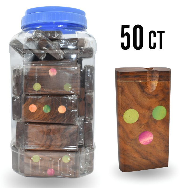 4" Assorted Design Wooden Dugouts – 50ct Display Jar