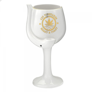 White Ceramic Wine Glass Hand Pipe - [82530]