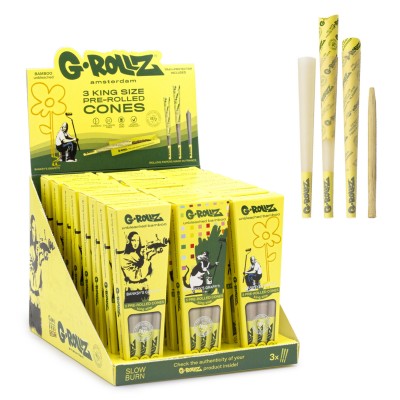 G-ROLLZ | Banksy's Graffiti - Bamboo Unbleached - 3 King Size Cones In Each Pack and 24 packs in Display - [BG1152KA]