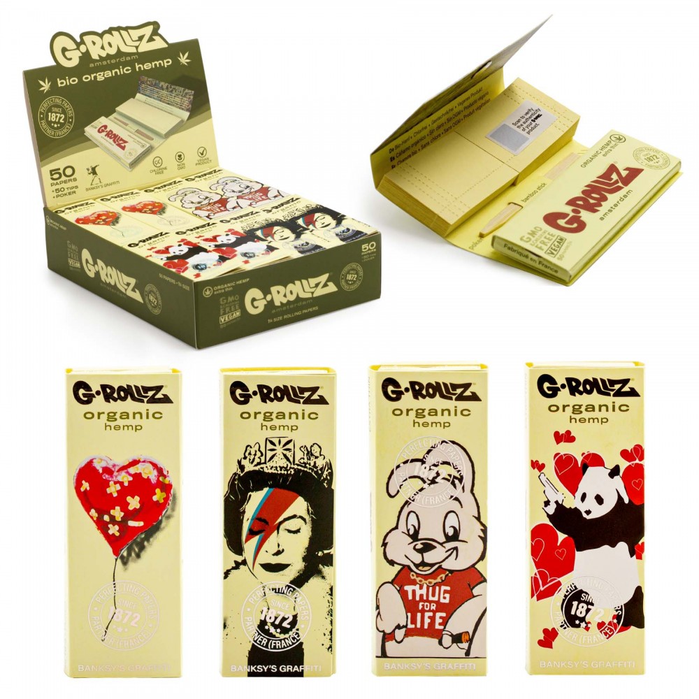 G-ROLLZ | Banksy s Graffiti - Organic Hemp Extra Thin - 50  1¼  Papers + Tips (24 Booklets Display) - [BG352A]