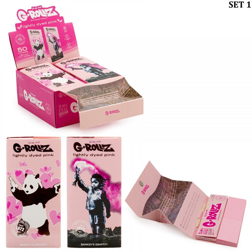 G-ROLLZ | Banksy s Graffiti King Size - Lightly Dyed Pink - 50 King Size Papers + Tips & Tray - [BG75]