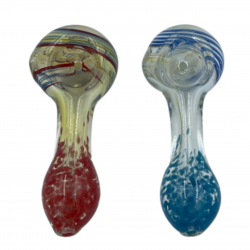 4.5" Silver Fumed Frit Mouth & Strip Art Head Spoon Hand Pipe (Pack of 2) [GWST0040] 
