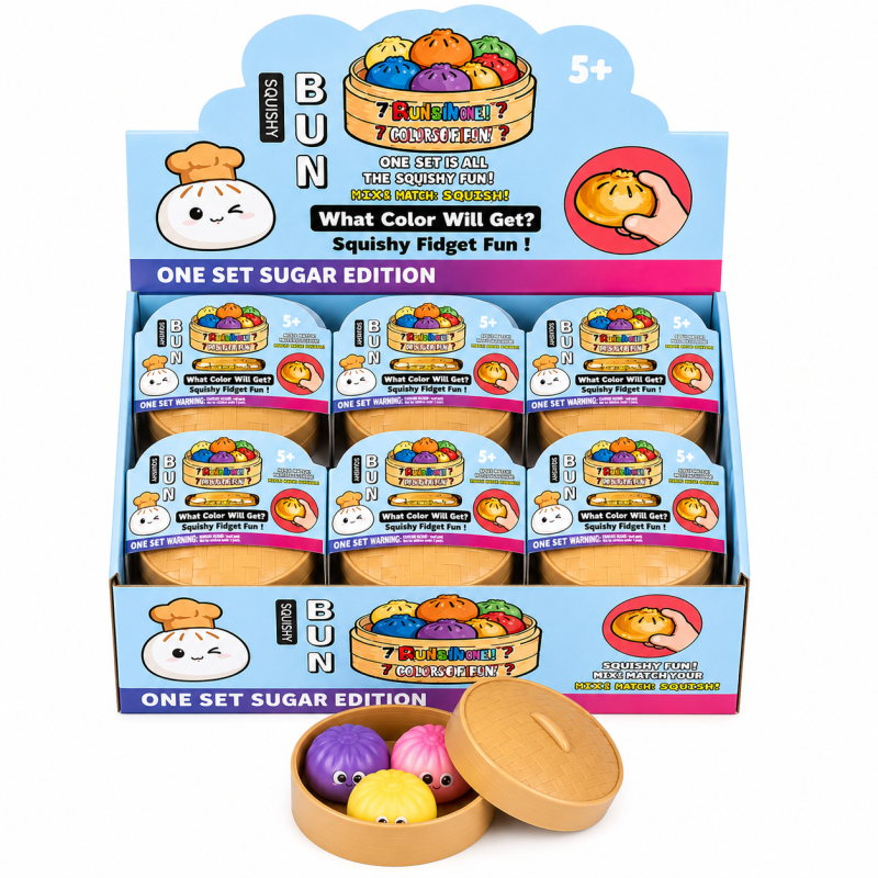 Squishy Dumpling Sensory Fidget Toy – Rainbow Mystery Edition – 3ct Packs / 12ct Display