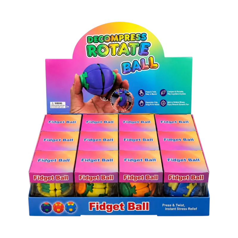 Light-Up Decompression Rotating Fidget Ball – 12ct Display