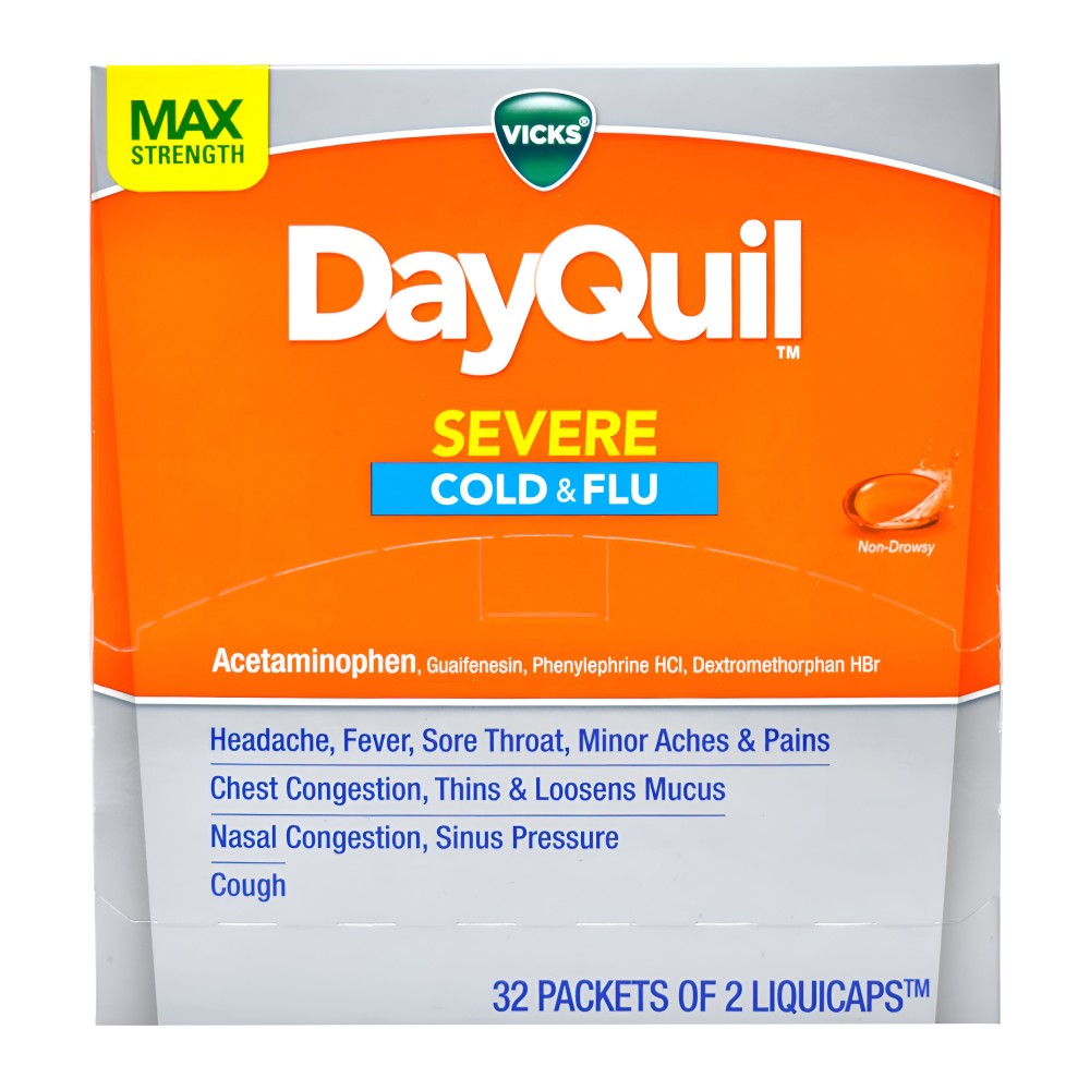 Dayquil Severe Cold & Flu - 32 Packets of 2 Liquicaps - Multi-Symptom Relief for Cold and Flu