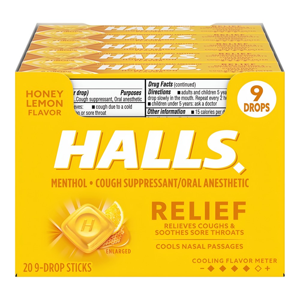 Halls Cough Relief Drops - 20ct Display - Menthol Relief for Cough and Throat Halls Cough Relief Drops - 20ct Display - Soothing Cough and Throat Relief