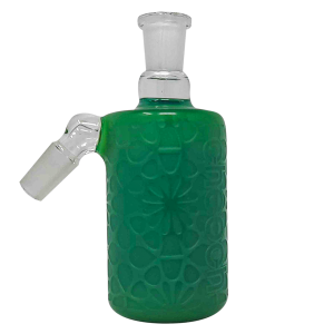 Cheech Glass - Ash Catcher 14 Male 45 Degree-Solid Milky Green Clear Etched Work [CHB-8-1] 